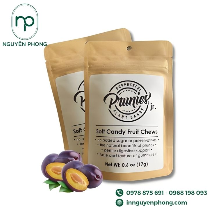 Mẫu tem dán mận sấy in thông tin 